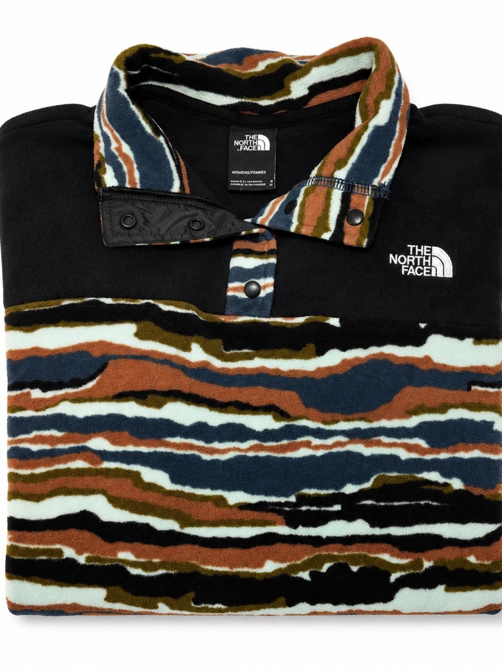 The North Face Black Fleece Pullover with Blue, Brown & Green Stripes